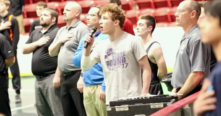 High School Wrestler Sings The National Anthem | Inspiring Music Video