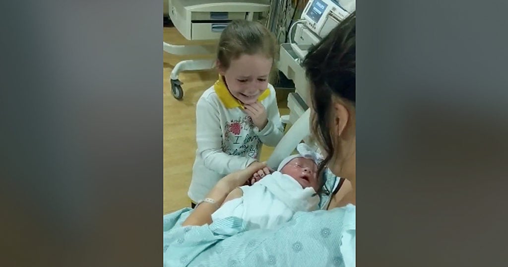 Big Sister Cries From Happiness After Meeting Her New Sibling