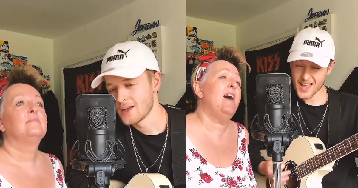 mother and son sing